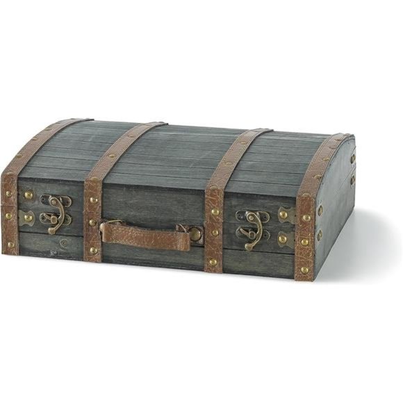 Vintage Decorative Wooden Storage Chest: Antique Wood Suitcase Trunk - Picture 1 of 7